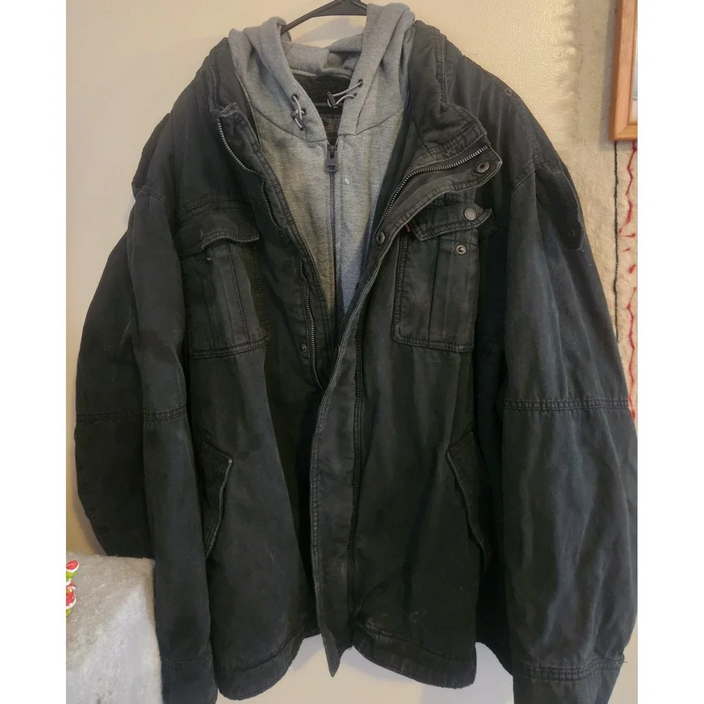 Levi's Mens Sherpa Lined Hooded Trucker Field Jacket‎ Full Zip Black 4XL